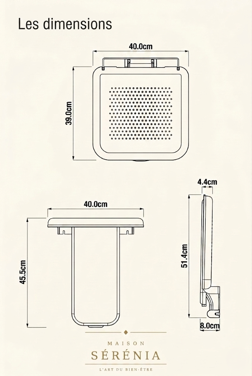 Siège de Douche Élégance — Noir Mat